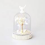 ΓΥΑΛΙΝΟΣ ΘΟΛΟΣ, ΜΕ ΠΟΥΛΑΚΙ ΚΑΙ ΔΕΝΤΡΟ ΑΠΌ ΠΕΡΛΕΣ, 12 LED, 11,6x18cm