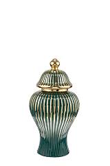 ΚΕΡΑΜΙΚΟ ΒΑΖΟ ΜΕ ΚΑΠΑΚΙ ΠΡΑΣΙΝΟ ΜΕ ΧΡΥΣΕΣ ΡΗΓΕΣ 19,5Χ41ΕΚ