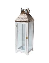 Φανάρι ξύλινο λευκό/χάλκινη σκεπή 19X19X60cm