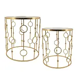 ΜΕΤΑΛΛΙΚΟ ΤΡΑΠΕΖΑΚΙ ΣΕΤ/2 ΧΡΥΣΟ ΣΤΡΟΓΓΥΛΟ/ΚΥΚΛΟΙ/ΚΑΘΡΕΠΤΗΣ - L:Φ51x56.5, S:Φ44x51cm 1/KIB