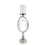 ΚΗΡΟΠΗΓΕΙO ΜΕΤΑΛΛΙΚO ΑΣΗΜΙ/ΛΕΥΚΟ ΜΕ ΓΥΑΛΙ ΚΡΥΣΤΑΛΛΑ ΜΠΟΥΜΠΟΥΚΙΑ ΜΕΓΑΛΟ - Φ18x49.5cm 6/ΚΙΒ