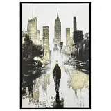 ΠΙΝΑΚΑΣ ΚΑΜΒΑΣ ΒΟΛΤΑ ΣΤΗ ΝΕΑ ΥΟΡΚΗ ΑΣΠΡΟΜΑΥΡΟ/ΧΡΥΣΟ ΣΕ ΚΟΡΝΙΖΑ - 60x90x4cm 12/ΚΙΒ