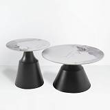 ATRIUM COFFEE TABLE SET 2ΤΕΜ ΛΕΥΚΟ ΜΕ ΟΨΗ ΜΑΡΜΑΡΟΥ ΜΑΥΡΟ 70x70x38cm