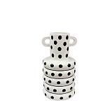 ΚΕΡΑΜΙΚΟ ΒΑΖΟ ΠΟΥΑ ΑΣΠΡΟΜΑΥΡΟ ΜΕ ΔΑΚΤΥΛΙΟΥΣ & ΜΙΚΡΕΣ ΧΕΙΡΟΛΑΒΕΣ ΣΤΟ ΛΑΙΜΟ - 21.5x10.5cm 36/KIB