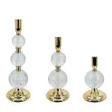 ΚΗΡΟΠΗΓΕΙΑ ΜΕΤΑΛ. ΧΡΥΣΟ/ΛΕΥΚΟ ΣΕΤ/3 ΓΥΑΛΙΝΕΣ ΣΦΑΙΡΕΣ - S:Φ10x19, Μ:Φ10x26, L:Φ10x33cm 12/ΚΙΒ