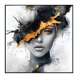 ΠΙΝΑΚΑΣ ΚΑΜΒΑΣ ΑΣΠΡΟΜΑΥΡΟΣ ΜΙΣΟ ΠΡΟΣΩΠΟ ΓΥΝΑΙΚΑΣ ΜΕ ΧΡΥΣΕΣ ΛΕΠΤΟΜΕΡΙΕΣ - 82x82cm 6/KIB