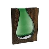ΓΥΑΛΙΝΟ ΒΑΖΟ ΠΡΑΣΙΝΟ/ΚΑΦΕ ΣΕ ΞΥΛΙΝΟ ΟΡΘΟΓΩΝΙΟ ΠΛΑΙΣΙΟ/ΒΑΣΗ - 22x5x29cm 12/KIB
