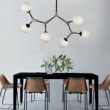 Κρεμαστό φωτιστικό από μαύρο μέταλλο και λευκή οπαλίνα 6XE27 D:90cm (6167-6-NM)