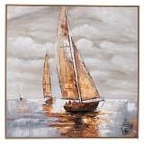 SAIL BOAT ΠΙΝΑΚΑΣ ΕΛΑΙΟΓΡΑΦΙΑ ΜΕ ΚΟΡΝΙΖΑ ΣΕ ΤΥΠΩΜΕΝΟ ΚΑΜΒΑ 100Χ100ΕΚ