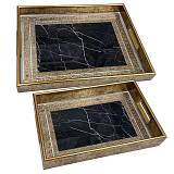 ΔΙΣΚΟΙ MDF & ΓΥΑΛΙ ΣΕΤ/2 ΧΡΥΣΟ/ΜΑΥΡΟ ΜΑΡΜΑΡΟ-ΜΑΙΑΝΔΡΟΣ ΟΡΘΟΓΩΝΙΟΙ ΜΕ ΧΕΡΟΥΛΙΑ - L:40x30, S:35x25cm 12/KIB