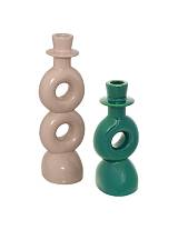 Κηροπήγια set2 μπεζ/πράσινο 8x8 x18/25 cm