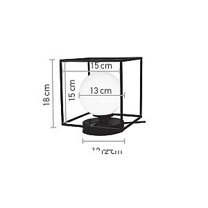 Επιτραπέζιο φωτιστικό σε μαύρη απόχρωση και λευκή οπαλίνα 1XG9 D:18cm (3018-BL)
