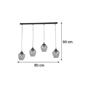 Κρεμαστό φωτιστικό από μαύρο μέταλλο και φιμέ γυαλί 4XE27 D:80cm (4474-4-BL ΡΑΓΑ)