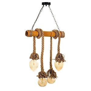 Κρεμαστό φωτιστικό από καφέ σχοινί και μπαμπού 4XE27 D:60cm (5307-4)