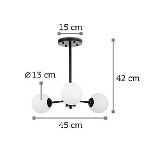 Κρεμαστό φωτιστικό από μαύρο μέταλλο και λευκή οπαλίνα 3XG9 D:45cm (5315-3)