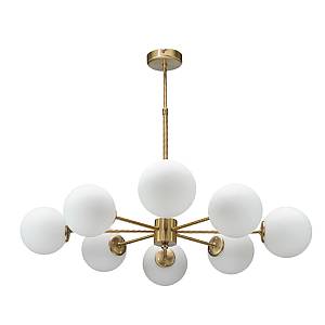 Κρεμαστό φωτιστικό από χρυσό ματ μέταλλο και λευκή οπαλίνα 8XG9 D:75cm (5316-8)