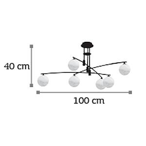 Κρεμαστό φωτιστικό από μαύρο μέταλλο και λευκή οπαλίνα 6XG9 D:100cm (6036-6)