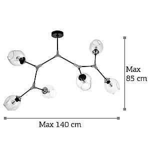 Κρεμαστό φωτιστικό από μαύρο μέταλλο και διάφανο γυαλί 6XE27 D:140cm (6129-6-GL)