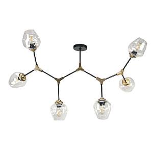 Κρεμαστό φωτιστικό από μαύρο μέταλλο και διάφανο γυαλί 6XE27 D:140cm (6129-6-GL)