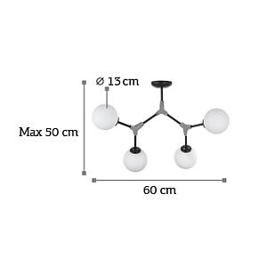 Κρεμαστό φωτιστικό από μαύρο μέταλλο και λευκή οπαλίνα 4XE27 D:60cm (6167-4-NM)