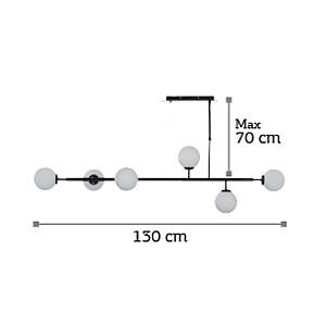 Κρεμαστό φωτιστικό από μαύρο μέταλλο και λευκή οπαλίνα 6XG9 D:130cm (6170-6-BL)