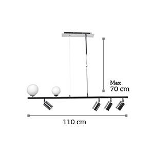Κρεμαστό φωτιστικό από χρυσαφί μέταλλο και λευκή οπαλίνα 2XG9 και 4XGU10 D:110cm (6191-GL)