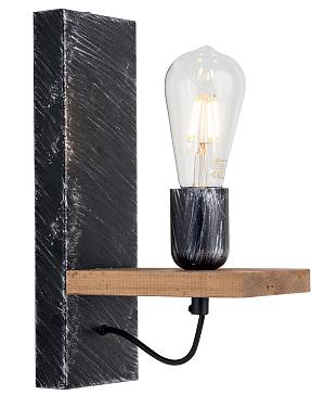 Απλίκα Ξύλο/Μέταλλο μαύρο/πατίνα ασημι Ε27