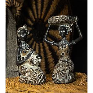 RABIA 1 DECO ΦΙΓΟΥΡΑ POLYRESIN ΜΑΥΡΟ ΚΑΦΕ ΛΕΥΚΟ 13x12,5xH19,5cm