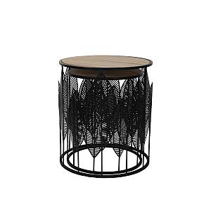 LEAF COFFEE TABLE SET 2ΤΕΜ ΜΑΥΡΟ ΦΥΣΙΚΟ D40-33,5xH45-40cm