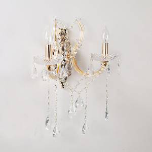 Επιτοίχιο φωτιστικό από οξυντέ μέταλλο γυαλί και κρύσταλλα 2XE14 D:35cm (43250-BRASS)