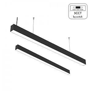 Κρεμαστό φωτιστικό LED 30W 3CCT (By Switch) από αλουμίνιο σε μαύρη απόχρωση D:90cm (6072-90-BL)