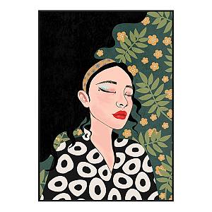 BOTANICAL LADY B ΠΙΝΑΚΑΣ ΚΑΜΒΑΣ ΠΟΛΥΧΡΩΜΟ ΞΥΛΟ ΚΟΡΝΙΖΑ ΜΑΥΡΟ 50x70xH2,5cm