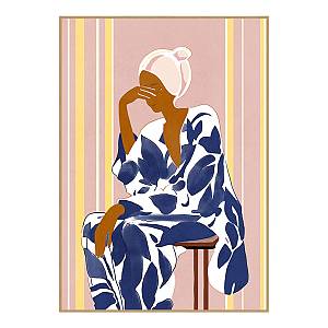 LADY IN BLUE ΠΙΝΑΚΑΣ ΚΑΜΒΑΣ ΠΟΛΥΧΡΩΜΟ ΞΥΛΟ ΚΟΡΝΙΖΑ ΦΥΣΙΚΟ 50x70xH2,5cm