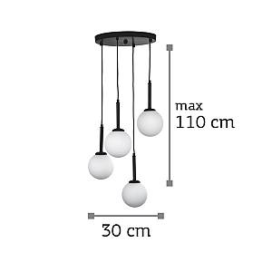 Κρεμαστό φωτιστικό από μαύρο μέταλλο και λευκή οπαλίνα 4XG9 D:30cm (4514-4 ΡΟΖΕΤΑ)