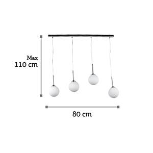 Κρεμαστό φωτιστικό από χρώμιο μέταλλο και λευκή οπαλίνα 4XG9 D:80cm (4515-4 ΡΑΓΑ)