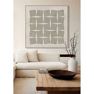 CHAINED ΠΙΝΑΚΑΣ ΔΙΑΚΟΣΜΗΤΙΚΟΣ ΜΕ ΚΟΡΝΙΖΑ 80x80x4cm ΚΑΜΒΑΣ BEIGE ΓΚΡΙ ΞΥΛΟ ΦΥΣΙΚΟ