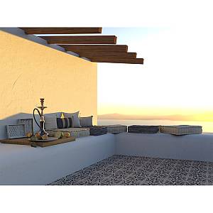 AMMOS 2 ΔΙΑΚΟΣΜΗΤΙΚΟ ΜΑΞΙΛΑΡΙ 50x50cm ΥΦΑΣΜΑ ΛΕΥΚΟ ΜΠΕΖ ΒΑΜΒΑΚΙ