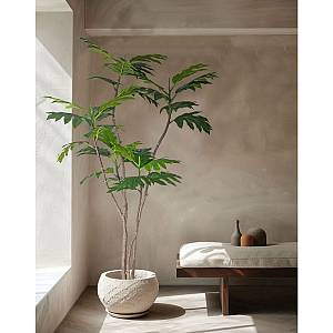 BREADFRUIT TREE ΔΕΝΤΡΟ ΤΕΧΝΗΤΟ ΣΕ ΓΛΑΣΤΡΑ 180cm PE ΠΡΑΣΙΝΟ ΜΕΤΑΞΩΤΟ ΥΦΑΣΜΑ