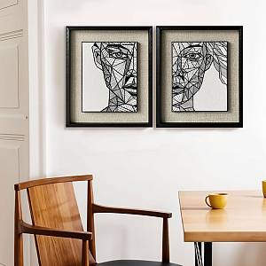 LINEAR GEOMETRY ΠΙΝΑΚΑΣ ΔΙΑΚΟΣΜΗΣΗΣ 60x70x4cm ΧΑΡΤΙ ΛΕΥΚΟ ΜΑΥΡΟ ΜΠΕΖ ΓΥΑΛΙ ΜΑΥΡΟ