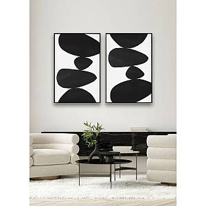 TREMBLING STONE ΠΙΝΑΚΑΣ ΔΙΑΚΟΣΜΗΣΗΣ 60x90x4cm ΚΑΜΒΑΣ ΛΕΥΚΟ ΜΑΥΡΟ ΞΥΛΟ ΜΑΥΡΟ