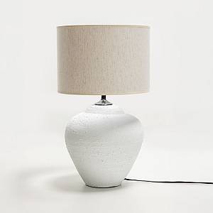 SANTORINI ΦΩΤΙΣΤΙΚΟ ΕΠΙΤΡΑΠΕΖΙΟ 30x30x60cm ΚΕΡΑΜΙΚΟ ΛΕΥΚΟ ΛΙΝΟ ΜΠΕΖ