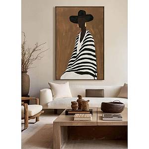 TIMELESS ELEGANCE C ΠΙΝΑΚΑΣ ΔΙΑΚΟΣΜΗΤΙΚΟΣ ΜΕ ΚΟΡΝΙΖΑ 80x120x4cm ΚΑΜΒΑΣ ΚΑΦΕ ΜΠΕΖ PP ΜΑΥΡΟ