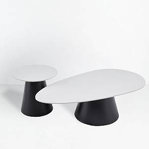 OVO COFFEE TABLE SET 2ΤΕΜ ΛΕΥΚΟ ΜΕ ΟΨΗ ΜΑΡΜΑΡΟΥ ΜΑΥΡΟ 129x69x38cm
