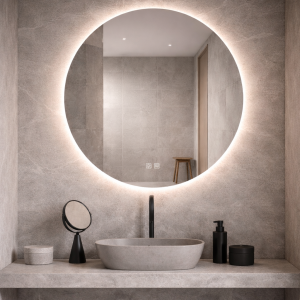 MIRROR WITH LED LIGHT 15W 3000K-4000K ROUND BACK LIGHT TOUCH DIMMING & ANTIFOG SWITCHES IP44 80CM