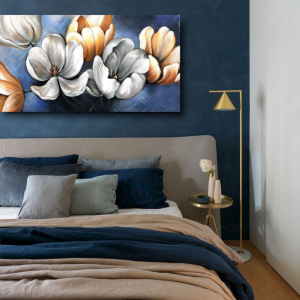 M594 - Πίνακας χρυσά και γκρι νούφαρα