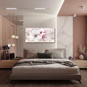 M713 - Πίνακας ροζ και εκρού λουλούδια