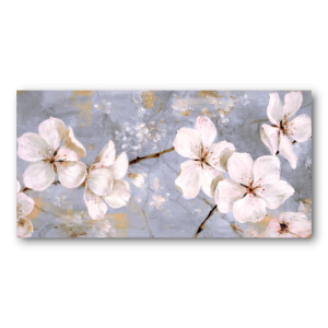 M715 - Πίνακας μπεζ λουλούδια σε γαλάζιο φόντο