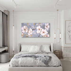 M715 - Πίνακας μπεζ λουλούδια σε γαλάζιο φόντο