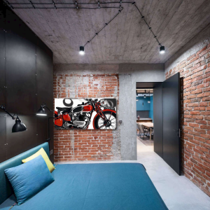 M790 - Πίνακας vintage μηχανή σε μαύρο και κόκκινο