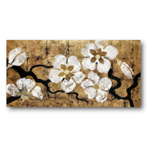 M885 - Πίνακας λευκά άνθη σε χρυσό φόντο